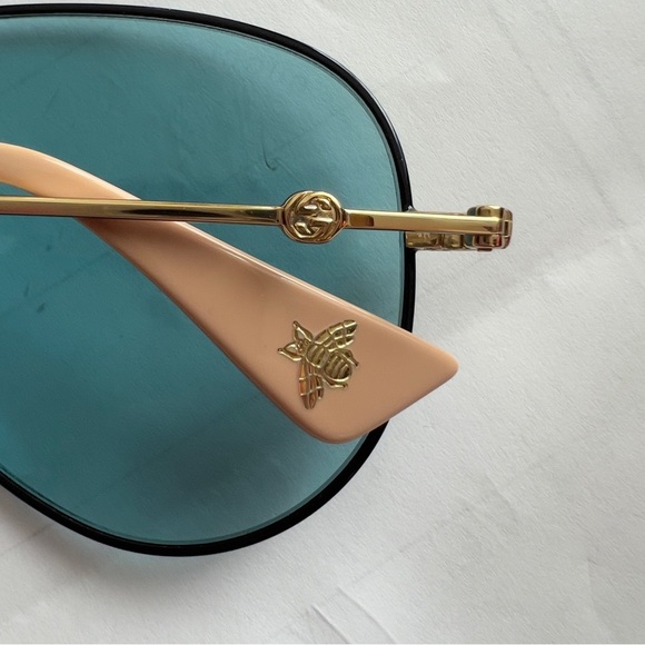 Gucci aviator unisex sunglasses GG0515S 005 black metal frame blue gradient lens - Picture 4 of 7